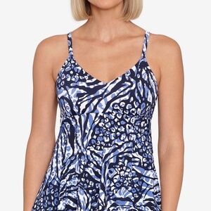 Swim Solutions Navy Zebra Leopard Print Tankini Top With Underwire Size 8 NWT